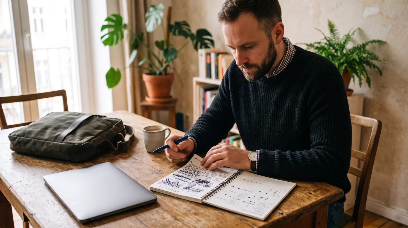Arbeitnehmer vergleicht Homeoffice- und Bürotage im Wochenplaner