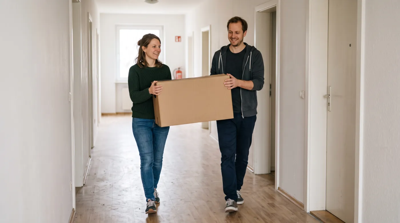 Gepackte Umzugskartons und Unterlagen in einer Wohnung